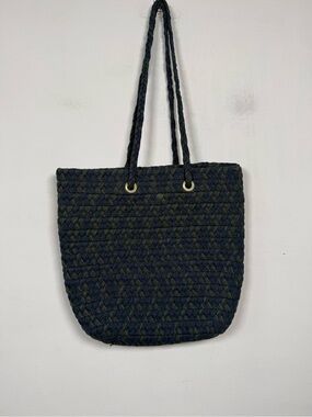Vintage Longaberger Navy Basket Weave Cloth Tote Bag Shoulder Purse Handcrafted